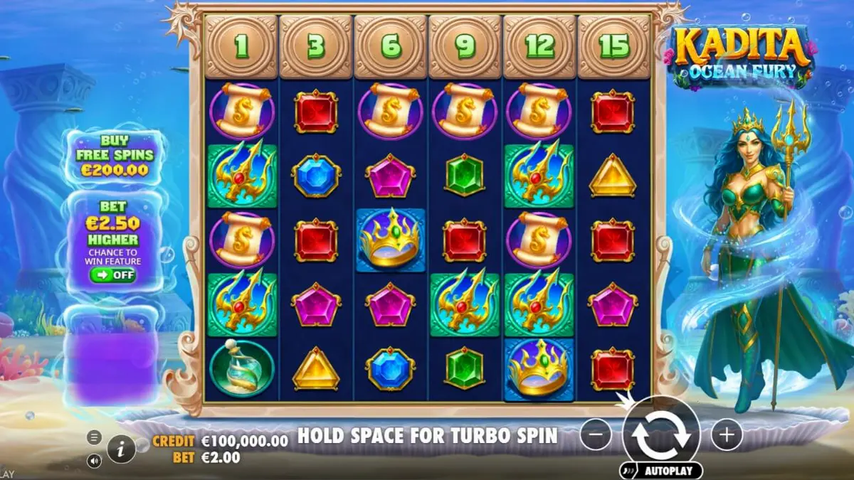 Interface do slot Kadita Ocean Fury em um dispositivo móvel