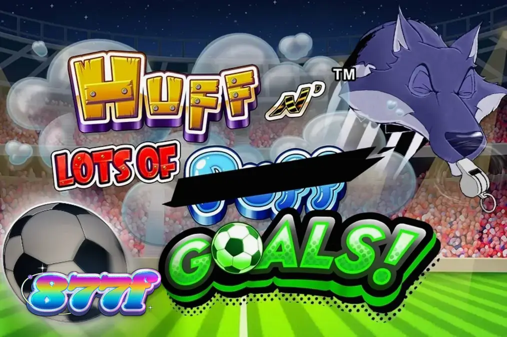Interface do jogo de slot Huff N' Lots of Goals com tema de futebol e porquinhos